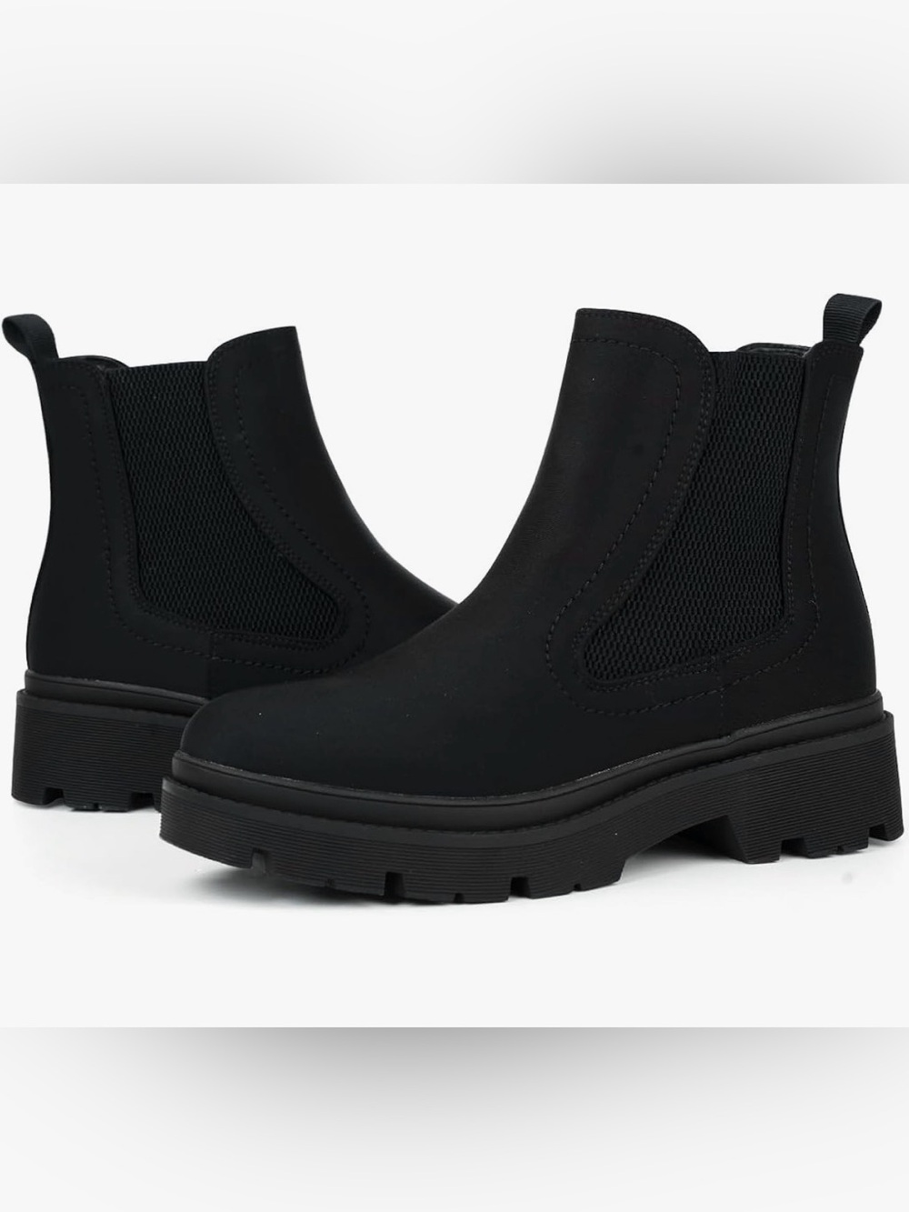 JABASIC Women Chelsea Boots Low Heel Elastic Ankle Boots- Black